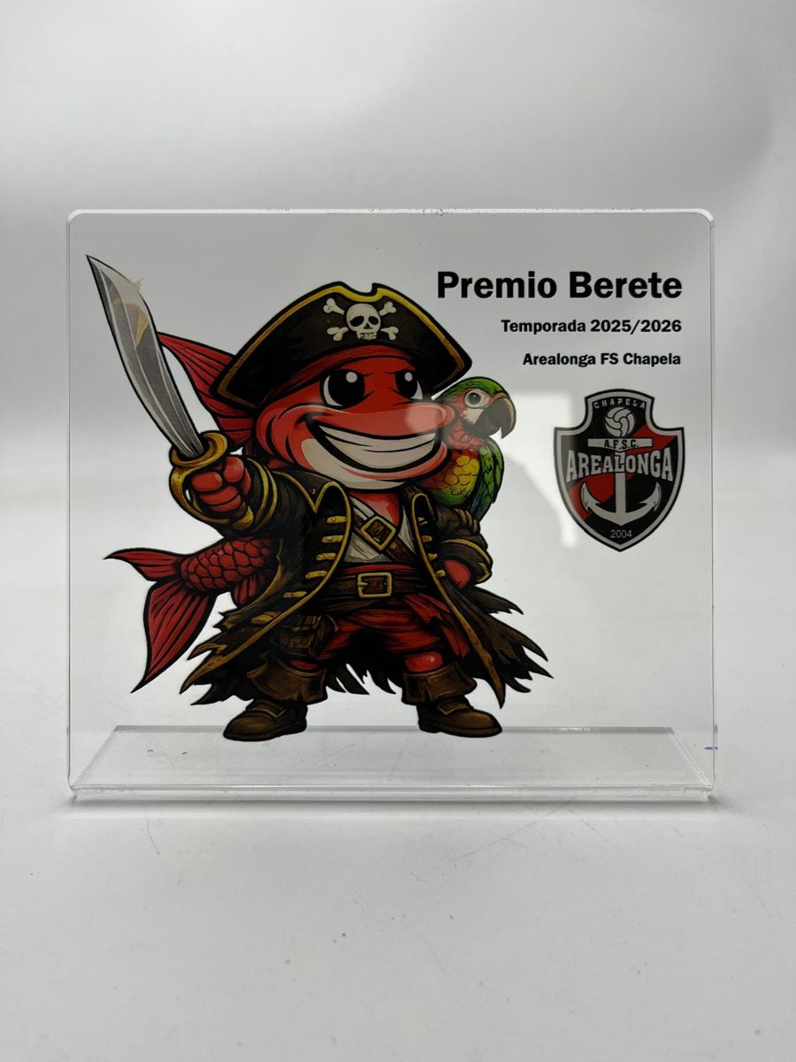 Trofeo en metacrilato impreso a todo color con peana