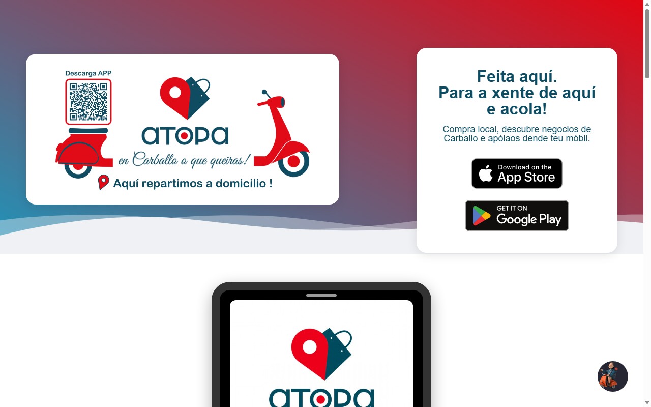 Pantalla de descarga de la app ATOPA, el comercio local de Carballo