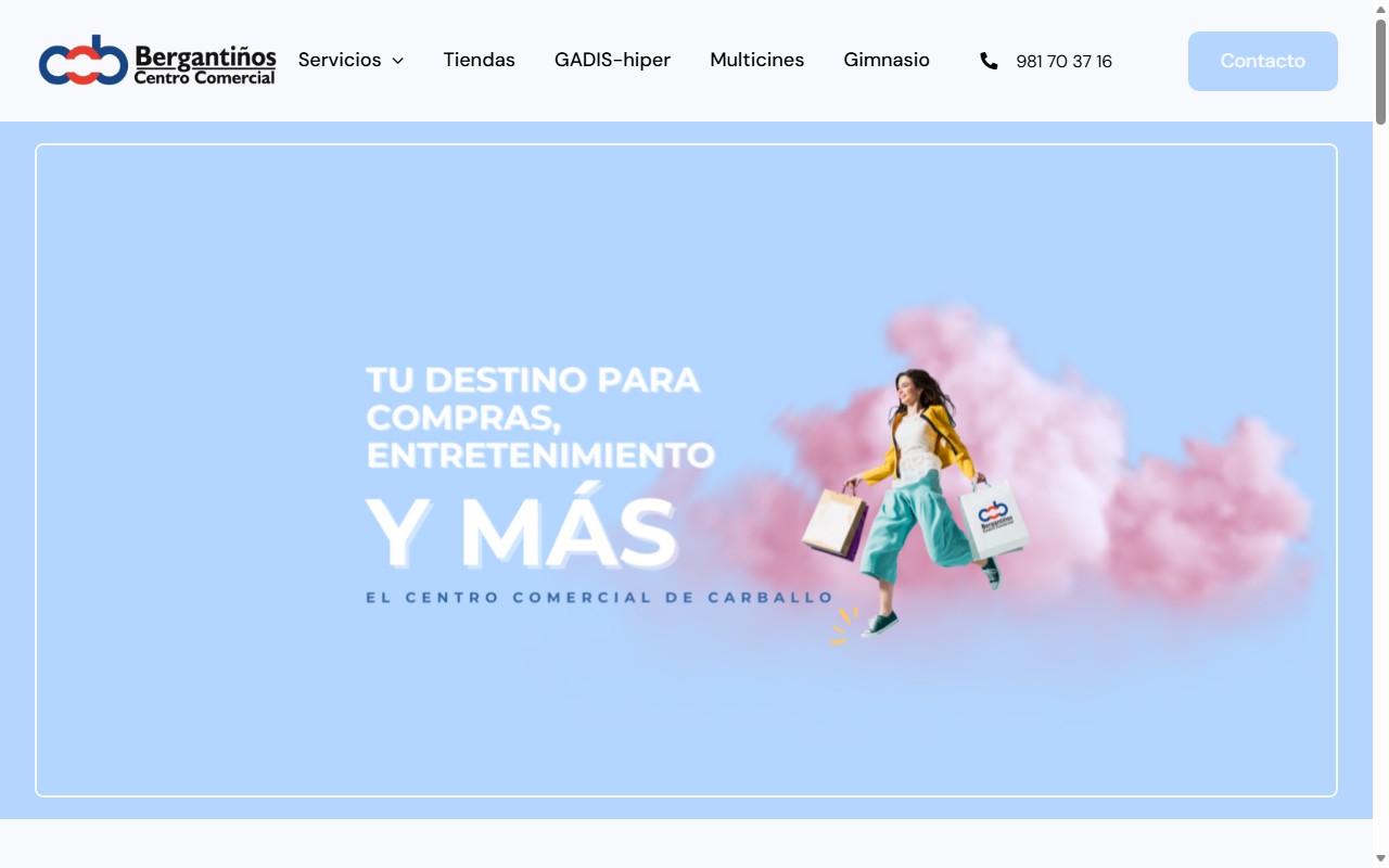 Portada de la web del Centro Comercial Bergantiños de Carballo