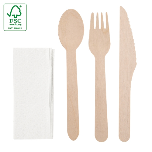 Set De Cubiertos Madera 4 Pcs Complec