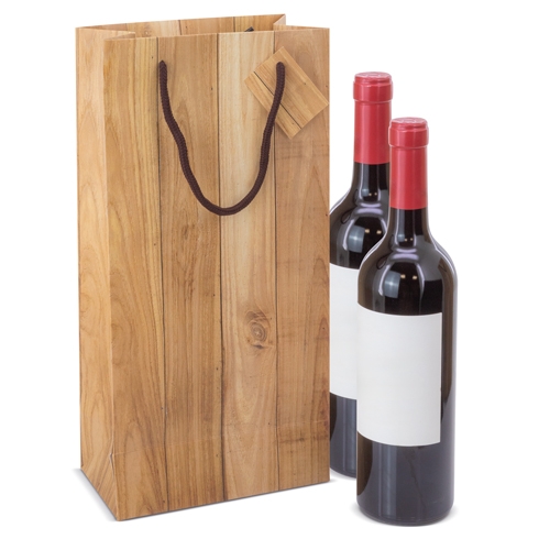 Bolsa Papel Efecto Madera 2 Botellas Abeto — vista 3