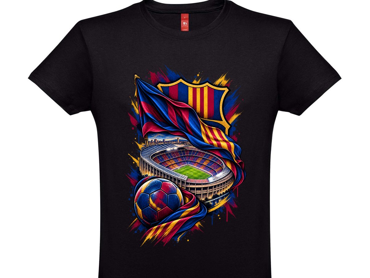 Camiseta Barça · escudo y estadio
