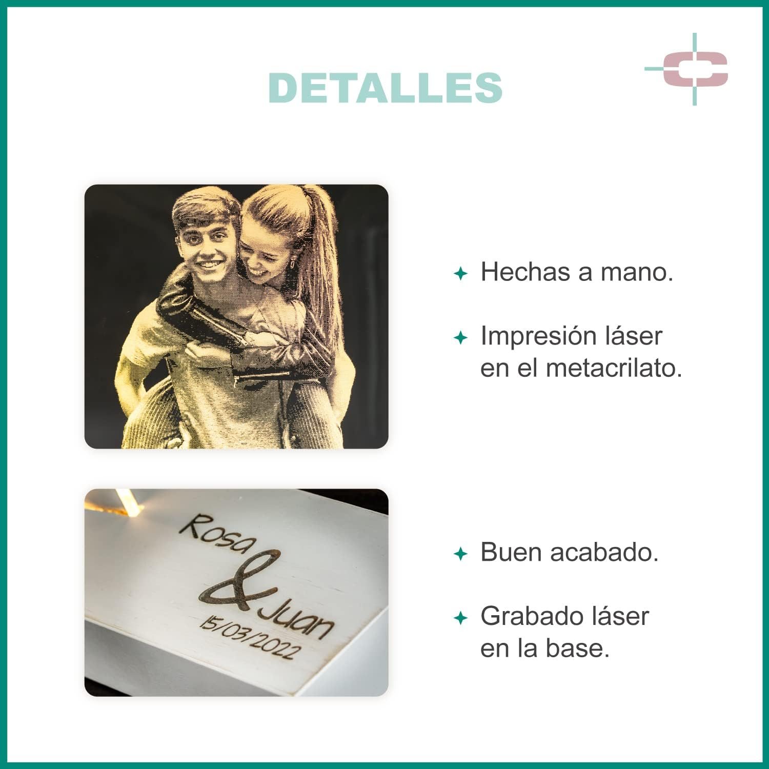 Lámpara del amor personalizada con foto grabada a láser, encendida sobre un escritorio — vista 5