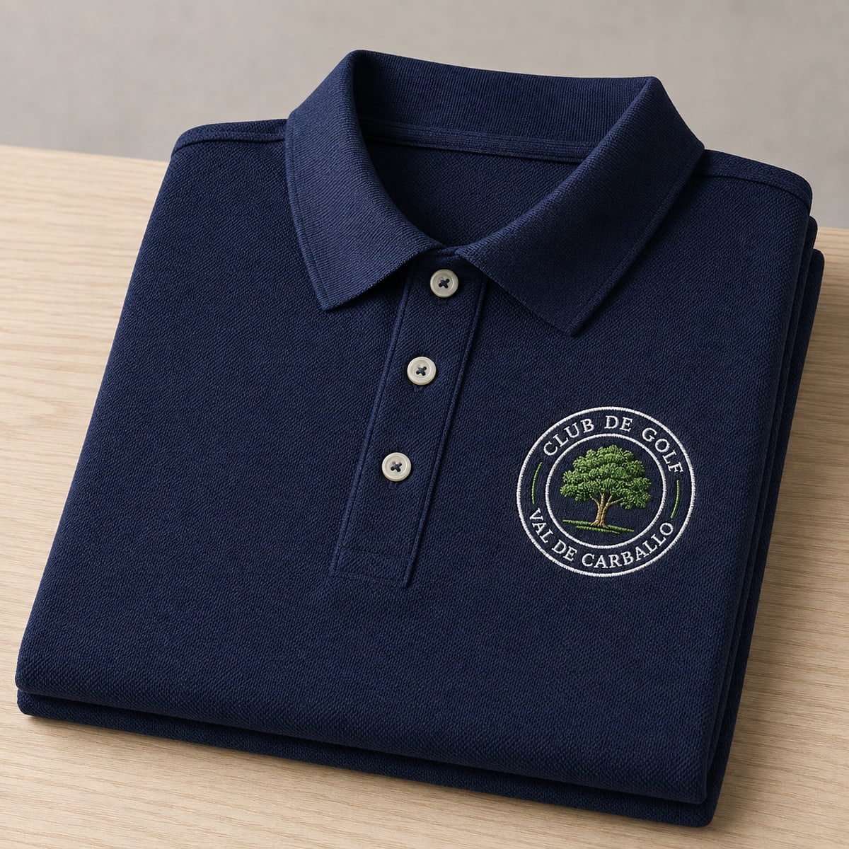 Polo azul marino con un emblema bordado en el pecho